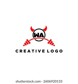 WA initial monogram for fitnes or gym logo with devil style design