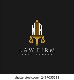 WA initial monogram for lawfirm logo with sword and scale