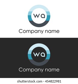 WA letter circle shape icon logo white blue