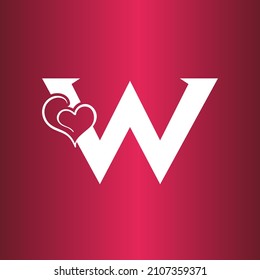 WA letter logo with heart icon, Happy Valentines initial W logo, Valentines Day greeting card banner logo template