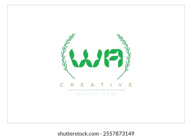 WA letters eco logo with leaf. Fresh nature and healthy leaf logo design.