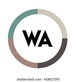  WA letters, four colors in abstract background logo, design identity in circle, alphabet letter