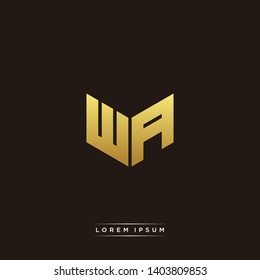 WA Logo Letter Initial Logo Designs Templete with Gold and Black Background
