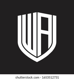 WA Logo monogram with emblem shield design isolated on black background