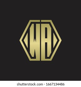 WA-Logo-Monogramm mit hexagonaler, abgerundeter Design-Vorlage mit goldener Farbe