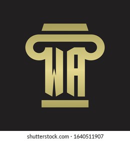 WA Logo monogram with pillar style design template with gold colors