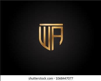 WA shield shape Letter Design in gold color