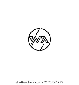 WA simple outline concept logo and circle of initial design black and white background