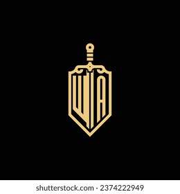 WA vintage shield and sword initial logo in high quality professional design that will print well across any print media
