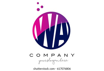 WA W A Circle Letter Logo Design with Purple Magenta Dots Bubbles Vector Illustration