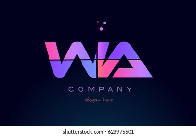 wa w a creative color blue background pink purple blue magenta alphabet letter company logo vector icon design