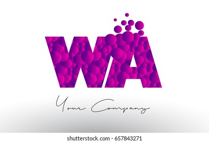 WA W A Dots Letter Logo with Purple Pink Magenta Bubbles Texture Vector.