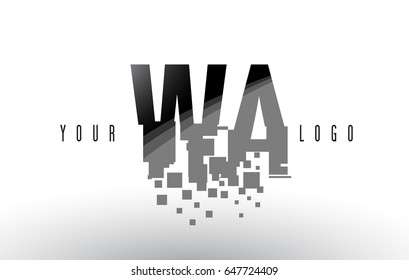 WA W A Pixel Letter Logo with Digital Shattered Black Squares. Creative Letters Vector Illustration.