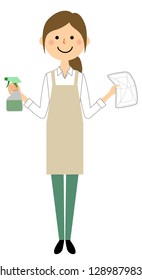 WA woman wearing an apron is an illustration for cleaning.