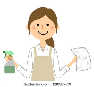 WA woman wearing an apron is an illustration for cleaning.