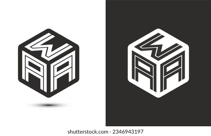 WAA letter logo design with illustrator cube logo, vector logo modern alphabet font overlap style. Premium Business logo icon. White color on black background