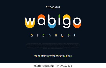 Wabigo creative geometric modern urban alphabet font. Digital abstract futuristic, fashion, sport, minimal technology typography. Simple numeric vector illustration