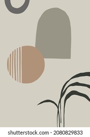 Wabi-sabi poster with simple and organic abstract shapes and flowers in vases. Best colors for wabi-sabi and japandi style. Contemporary vector Illustration