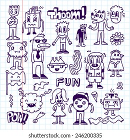 Wacky Crazy Doodles Set 2 Vector Illustration Hand Drawn School Notebook