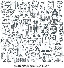 Wacky crazy doodles set 5. Vector illustration. Hand drawn.