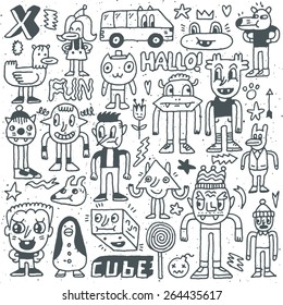 Wacky crazy doodles set 6. Vector illustration. Hand drawn.