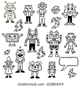 Wacky and Funny Doodle Characters 3. Outline Vector Illustrations.