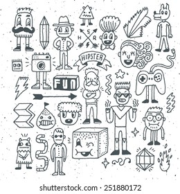 Wacky hipsters doodle set 2. Vector hand drawn illustrations. 