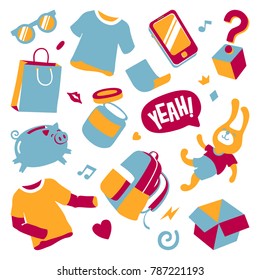 Wacky hipsters doodle set. Vector illustrations for posters, prints and web design
