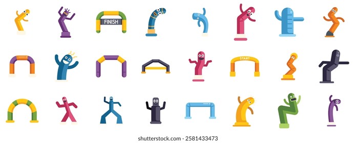 Wacky waving inflatable arm flailing tube men are dancing and having fun near start and finish lines