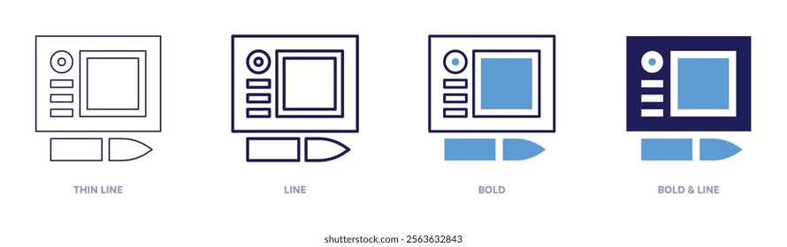 Wacom icon in 4 different styles. Thin Line, Line, Bold, and Bold Line. Duotone style. Editable stroke.