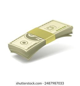 A wad of dollars in the air. Vector illustration