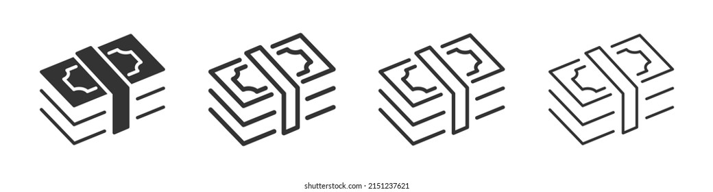 Wad of money icons collection in two different styles and different stroke. Vector illustration EPS10