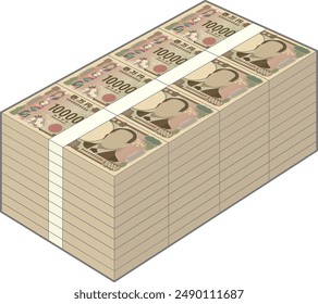 A wad of new 10,000 yen bills worth 40 million yen isolated on white background [Translation : Ten thousand yen]