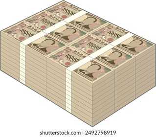 A wad of new 10,000 yen bills worth 60 million yen isolated on white background [Translation : Ten thousand yen]