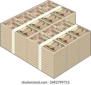 A wad of new 10,000 yen bills worth 70 million yen isolated on white background [Translation : Ten thousand yen]