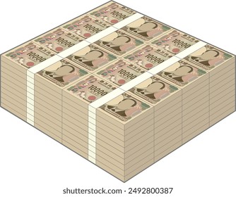 A wad of new 10,000 yen bills worth 80 million yen isolated on white background [Translation : Ten thousand yen]