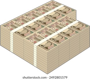 A wad of new 10,000 yen bills worth 90 million yen isolated on white background [Translation : Ten thousand yen]