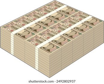 A wad of new 10,000 yen bills worth 100 million yen isolated on white background [Translation : Ten thousand yen]