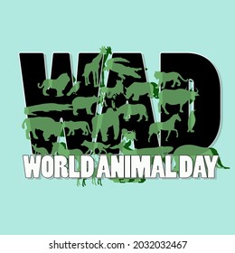 WAD text vector, World Animal Day on October 4th, Earth Day. Vector templates for cards, posters, banners, flyer design elements,