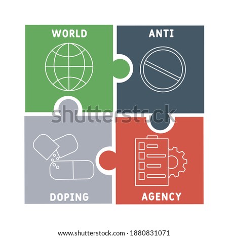 WADA - World Anti Doping Agency acronym. medical concept background.  vector illustration concept with keywords and icons. lettering illustration with icons for web banner, flyer, landing page, presen