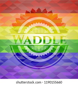 Waddle on mosaic background with the colors of the LGBT flag