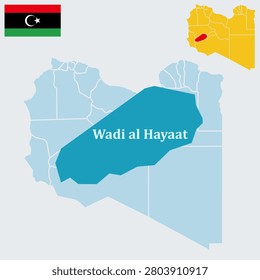 Wadi al Hayaa Libya Map - Ubari Capital, Fezzan Region and Saharan Oasis Valley Vector Outline.