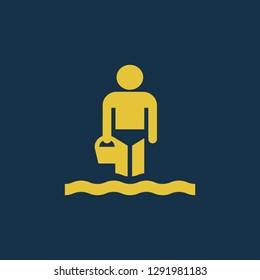 wading icon, wading symbol. Flat vector sign isolated on blue background. Simple vector illustration for graphic and web design.