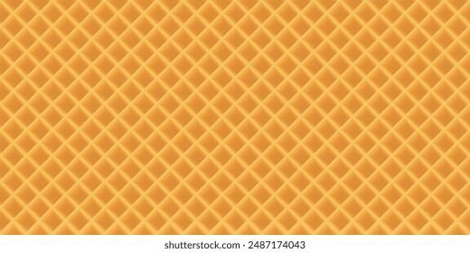 Wafer 3D seamless pattern yellow brown colors illustration. Ice cream cone texture rectangle background. Waffle graphic pattern.