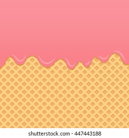 Wafer background with flowing strawberry cream.