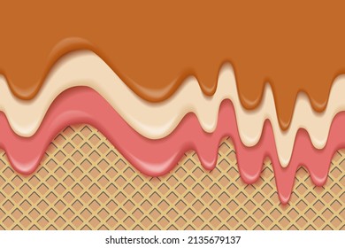 Wafer background with melted chocolate. Seamless pattern wafer texture 