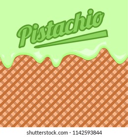 Wafer background with pistachio ice cream, vector illustration