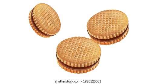 Wafer biscuit cookies in the middle isolated on white background, Vector realistic in 3d illustration.