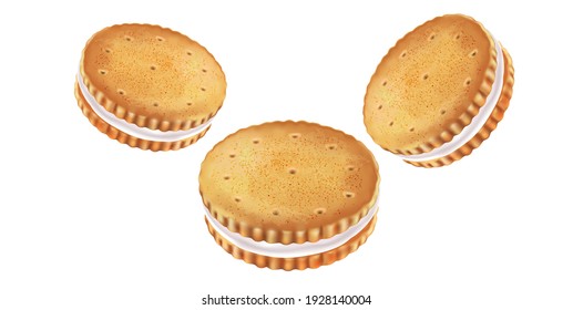 Wafer biscuit cookies in the middle isolated on white background, Vector realistic in 3d illustration.