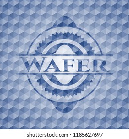 Wafer blue emblem or badge with abstract geometric pattern background.